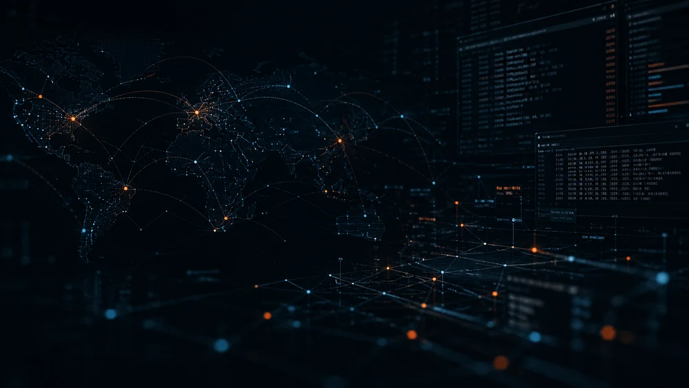 Mapa cibernético global con conexiones brillantes
